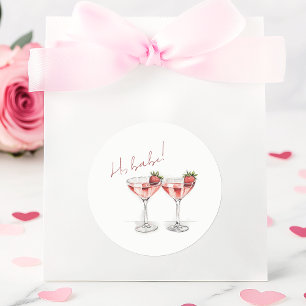 Pegatina Redonda Galentine's Day Babe Strawberry Cocktail Fiesta