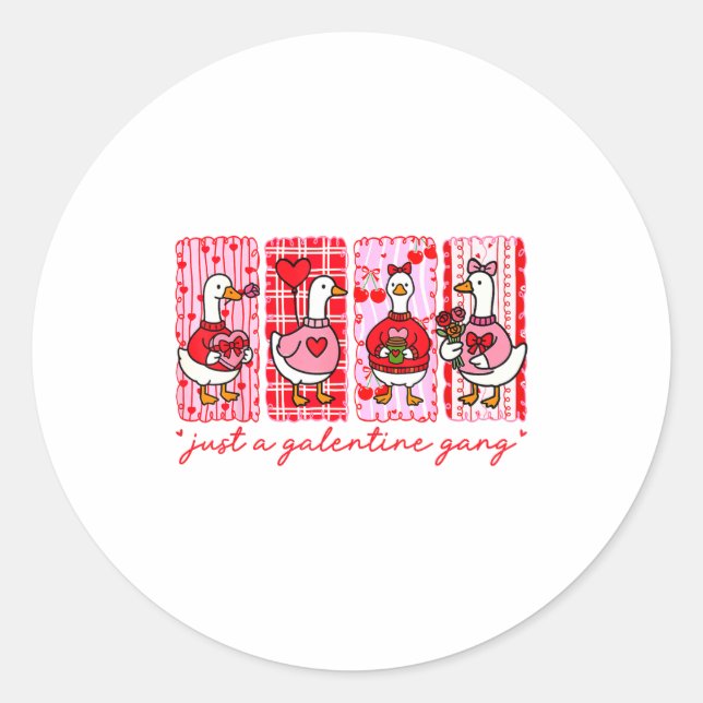 Pegatina Redonda Galentines Day Women Galentines Gang Goose Valenti (Anverso)
