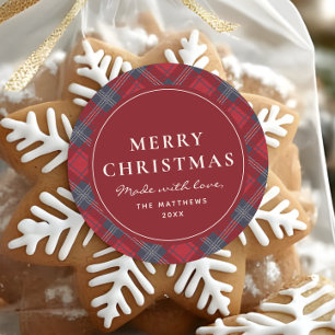 Pegatina Redonda Galleta Clásica Roja de Navidad Hecha Con Amor