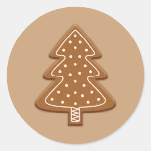 Pegatina Redonda Galleta con forma de árbol de Navidad de jengibre