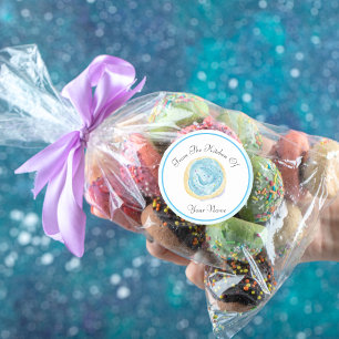 Pegatina Redonda Galleta De Azúcar De Acuarela Azul De La Cocina De