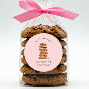 Pegatina Redonda Galleta de chocolate con acuarela Panadería 