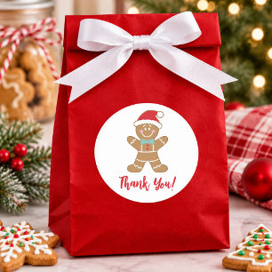 Pegatina Redonda Galleta de Jengibre de Navidad Gracias