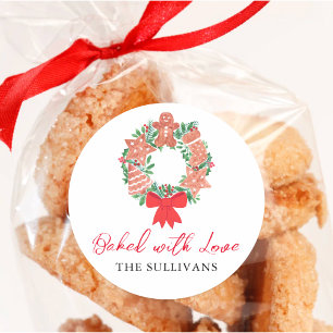 Pegatina Redonda Galleta de jengibre de Navidad horneada con amor
