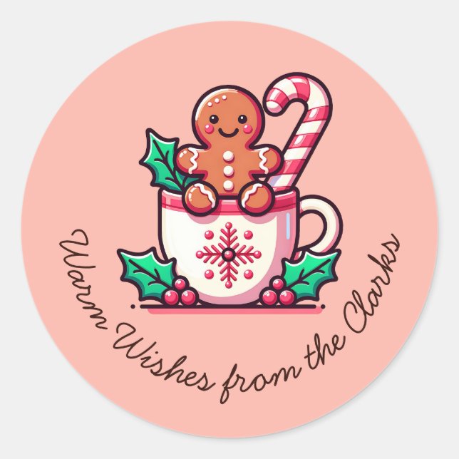 Pegatina Redonda Galleta de jengibre de temporada con deseos cálido (Anverso)
