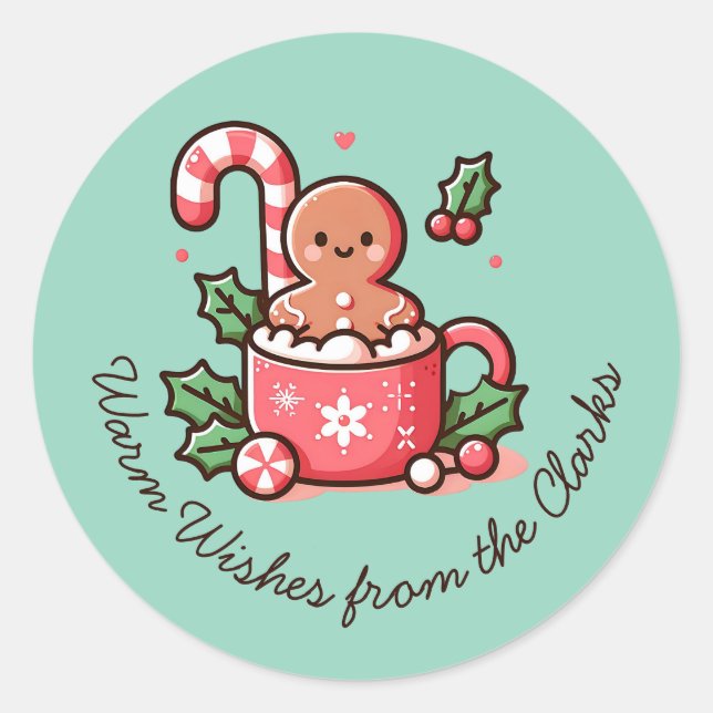 Pegatina Redonda Galleta de jengibre Editable Deseos Cálidos (Anverso)