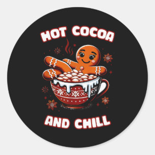 Pegatina Redonda Galleta de jengibre en cacao caliente y navidad fr