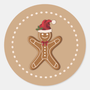 Pegatina Redonda Galleta de jengibre festiva de Navidad