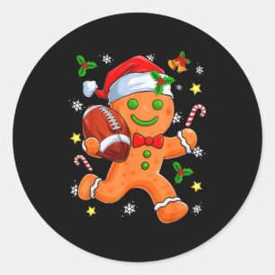 Pegatina Redonda Galleta de Jengibre Jugando Fútbol Feliz Navidad