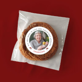 Pegatina Redonda Galleta de Navidad con Nombre Foto Chic Rojo Blanc