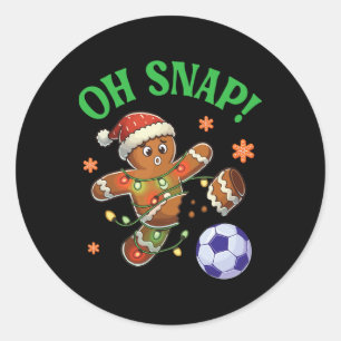 Pegatina Redonda Galleta de Navidad de Fútbol de Jengibre Divertida
