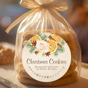 Pegatina Redonda Galleta de Navidad Naranja Seca Papel Kraft Elegan