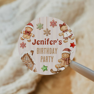Pegatina Redonda Galleta De Navidad Pan De Jengibre Cumpleaños