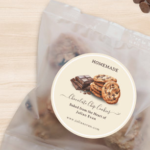 Pegatina Redonda Galletas Caseras De Chocolate Con Trozos De Acuare