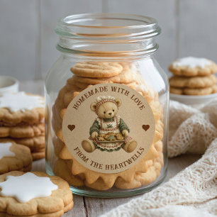 Pegatina Redonda Galletas Caseras Osito de Peluche Fiesta