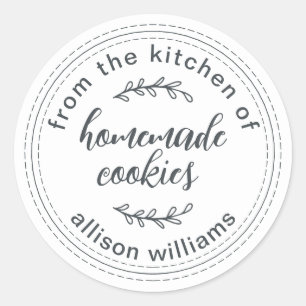Pegatina Redonda Galletas Caseras Rústicas De la Cocina de Blanco
