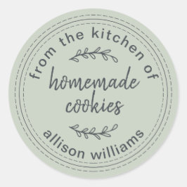 Pegatina Redonda Galletas Caseras Rústicas De la Cocina de Verde
