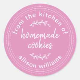 Pegatina Redonda Galletas Caseras Rústicas Rosa Fucsia