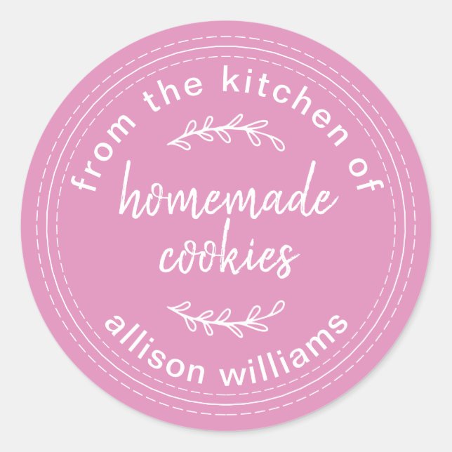 Pegatina Redonda Galletas Caseras Rústicas Rosa Fucsia (Anverso)