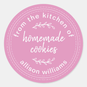 Pegatina Redonda Galletas Caseras Rústicas Rosa Fucsia