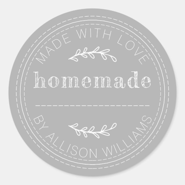 Pegatina Redonda Galletas Caseras Rústicas Tarro de Mermelada Gris (Anverso)