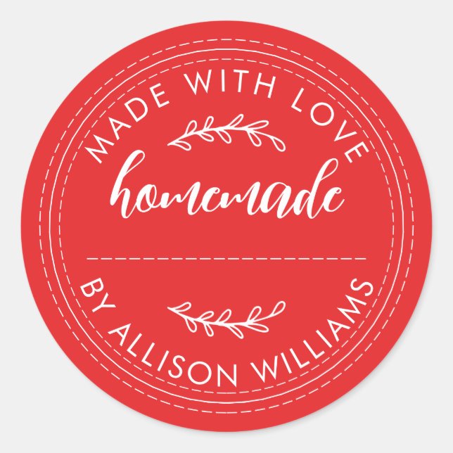 Pegatina Redonda Galletas Caseras Rústicas Tarro de Mermelada Rojo  (Anverso)