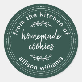 Pegatina Redonda Galletas Caseras Rústicas Verde Oscuro