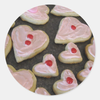 Pegatina Redonda Galletas con forma de corazón rosadas
