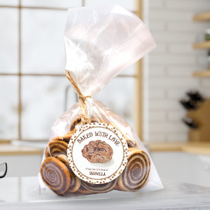 Pegatina Redonda Galletas de chispas de chocolate con acuarela horn