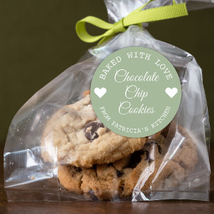 Pegatina Redonda Galletas De Choco Horneadas Con Amor Verde Y Blanc