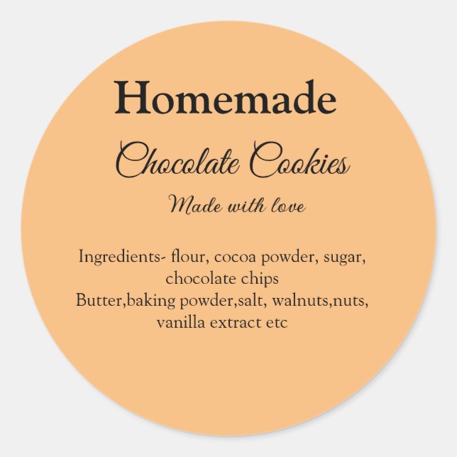 Pegatina Redonda Galletas de chocolate caseras hechas con amor añad (Anverso)