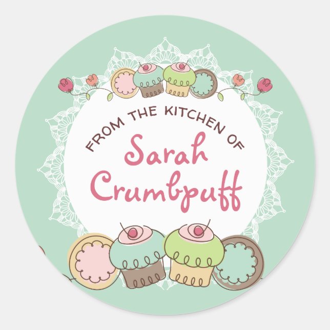 Pegatina Redonda Galletas de garrapatas de la cocina de (Anverso)