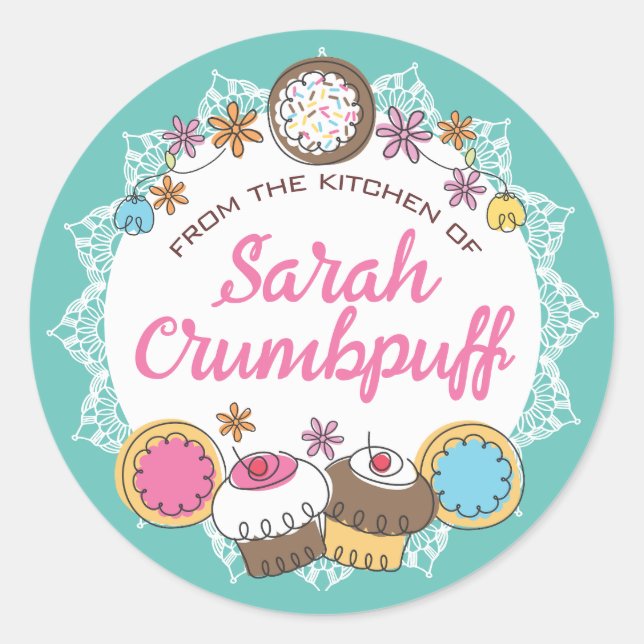 Pegatina Redonda Galletas de garrapatas de la cocina de clase (Anverso)