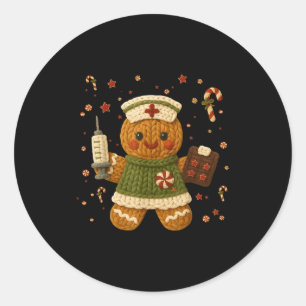 Pegatina Redonda Galletas de jengibre de Navidad con crochet falso
