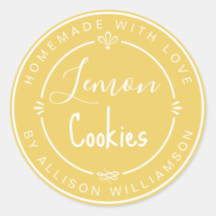 Pegatina Redonda Galletas De Limón Personalizadas Hechas Con Amor