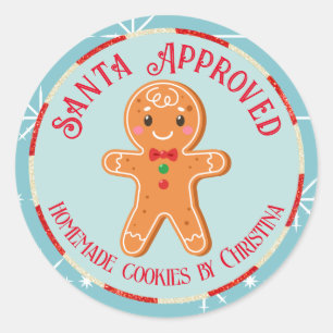 Pegatina Redonda Galletas de Navidad Caseras Aprobadas por Santa Az