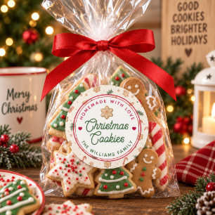 Pegatina Redonda Galletas De Navidad Caseras Con Amor Nombre