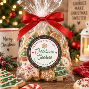 Pegatina Redonda Galletas de Navidad Caseras con Amor Nombre de la