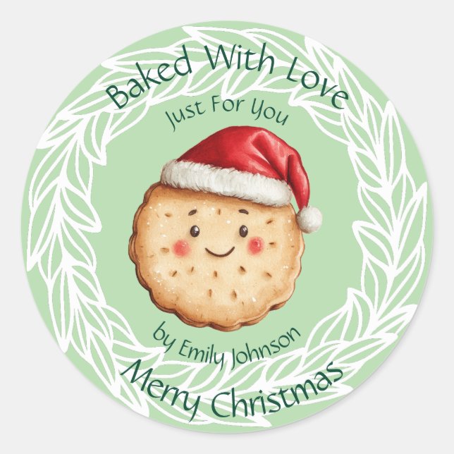 Pegatina Redonda Galletas De Navidad Horneadas Con Amor  (Anverso)