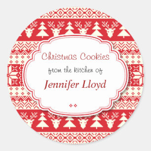 Pegatina Redonda Galletas de Navidad Rojas y Blancas, Golosinas