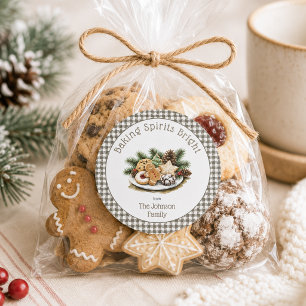 Pegatina Redonda Galletas De Navidad Rústicas Para Hornear Espíritu