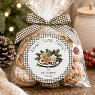 Pegatina Redonda Galletas De Navidad Rústicas Simplemente Dulces No