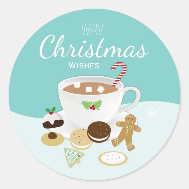 Pegatina Redonda Galletas de navidad y café con chocolate caliente (Anverso)