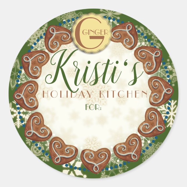 Pegatina Redonda Galletas de pan de jengibre de vacaciones personal (Anverso)