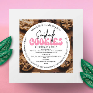 Pegatina Redonda Galletas de Panadería de Masa Madre Rosa Retro Ing
