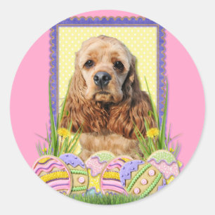 Pegatina Redonda Galletas del huevo de Pascua - cocker spaniel