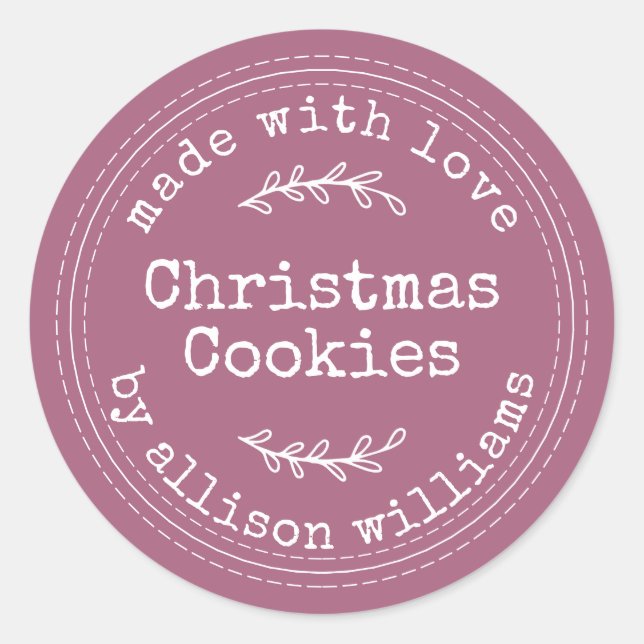 Pegatina Redonda Galletas Navideñas Caseras Rústicas Moradas (Anverso)