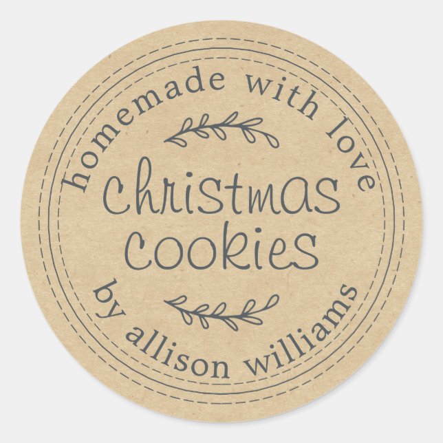 Pegatina Redonda Galletas Navideñas Caseras Rústicas Papel Kraft (Anverso)