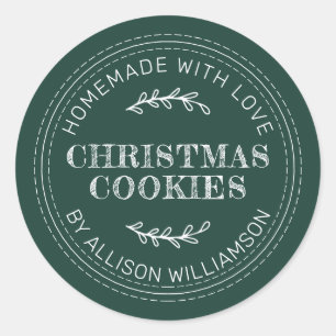 Pegatina Redonda Galletas Navideñas Caseras Rústicas Verde Oscuro