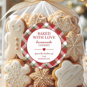 Pegatina Redonda Galletas Navideñas Plaid Horneadas Con Amor